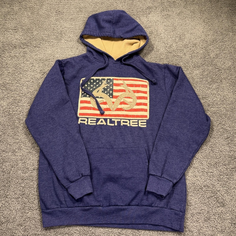 Realtree Hoodie Mens Small Blue USA‎ Flag Antler Pullover Sweatshirt Hunting
